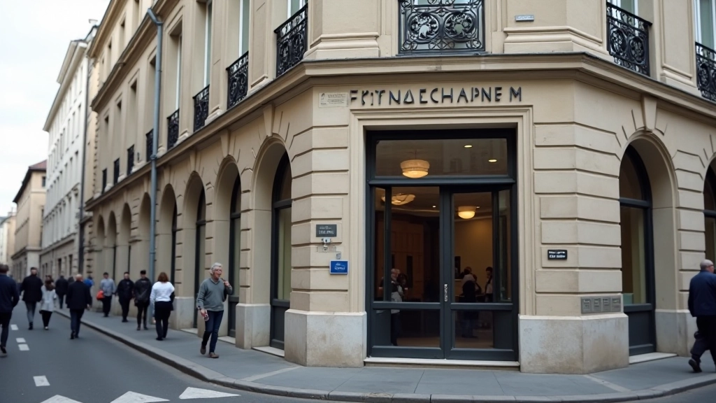 Bâtiment bancaire traditionnel français avec architecture classique et façade imposante